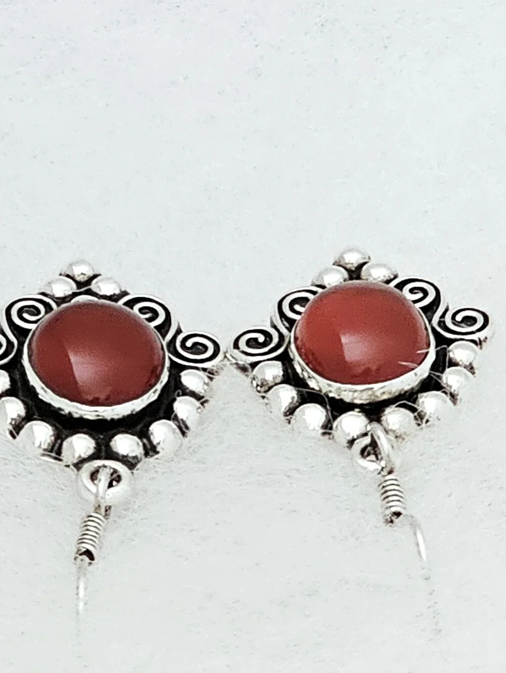Mark Wasserman Sterling Silver Carnelian Caviar Bead Swirl Vintage Earrings